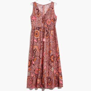 Madewell Lace-Up Ruffle-Hem Midi Dress in Bali Blooms